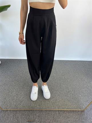 Guga Siyah Paçası Lastikli Pantolon