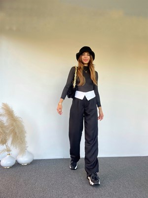 Gunnel Siyah Kemer Detaylı Pantolon