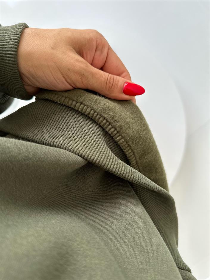 Haki Baskılı Oversize Sweatshirt