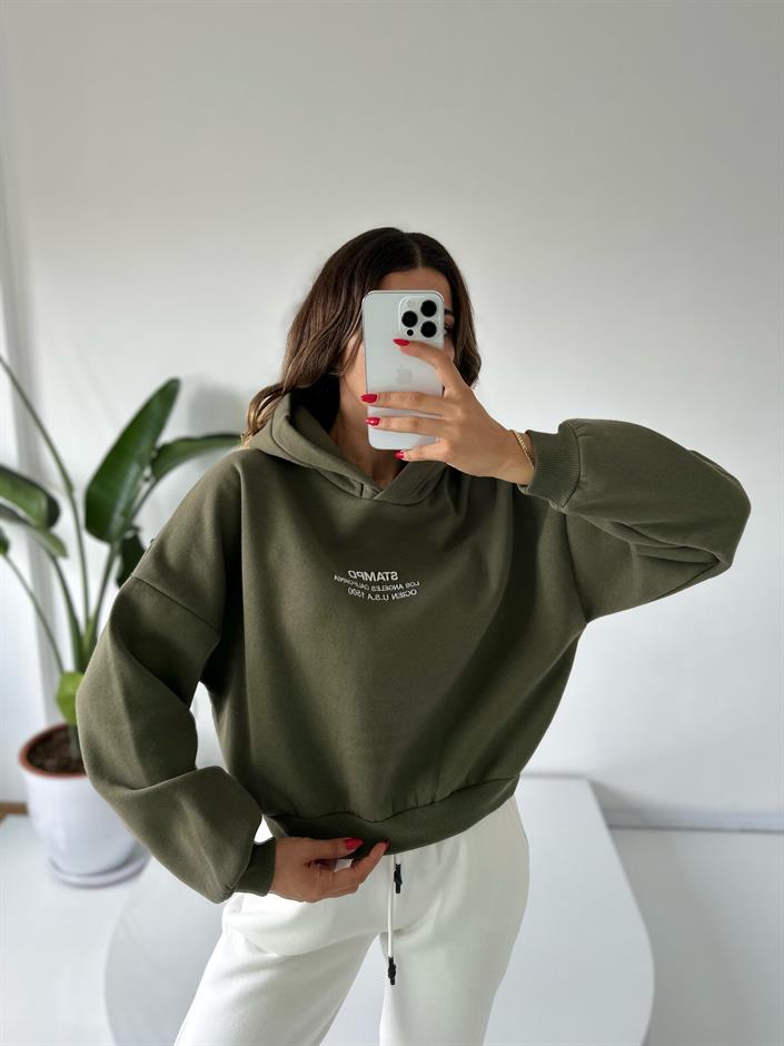 Haki Baskılı Oversize Sweatshirt