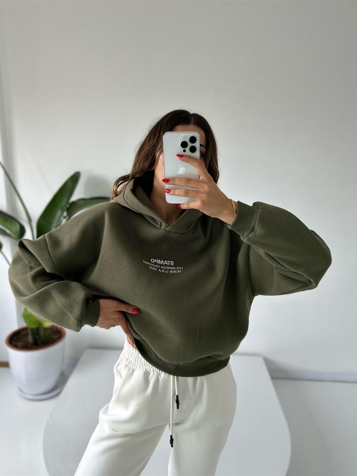 Haki Baskılı Oversize Sweatshirt