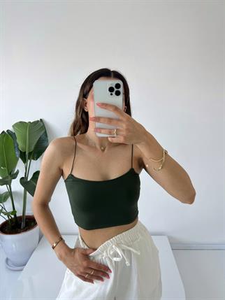 Haki İp Askılı Crop