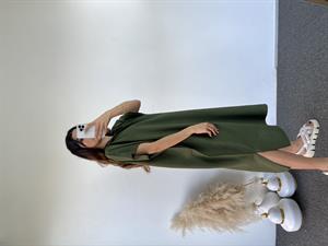 Haki Yeşil Kapüşonlu Oversize Elbise 