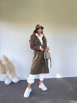 Haki Yeşil Premium Trençkot