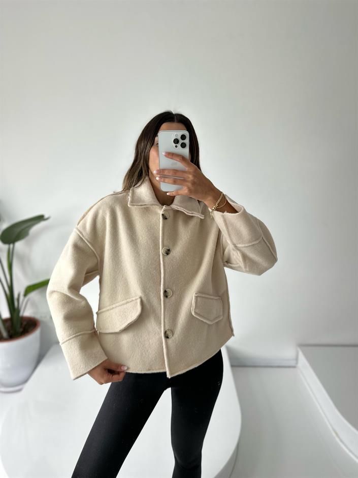 İthal Taş Kürk Kısa Düğmeli Kaban 