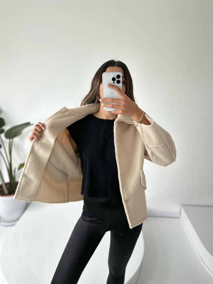 İthal Taş Kürk Kısa Düğmeli Kaban 