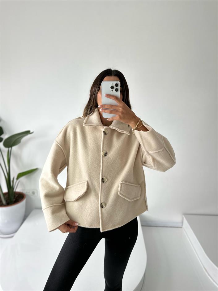 İthal Taş Kürk Kısa Düğmeli Kaban 