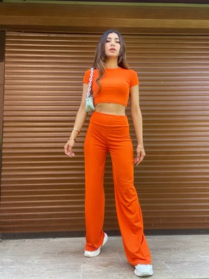 İva Turuncu Crop Pantolon Takım