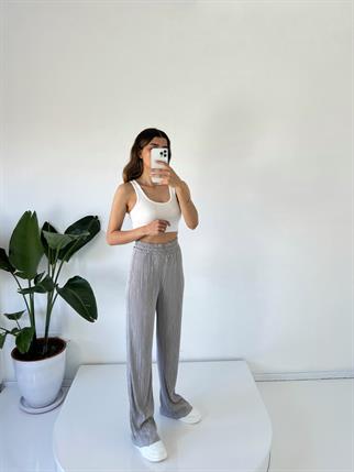 James Gri Piliseli Yüksek Bel Pantolon