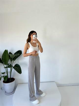 James Gri Piliseli Yüksek Bel Pantolon