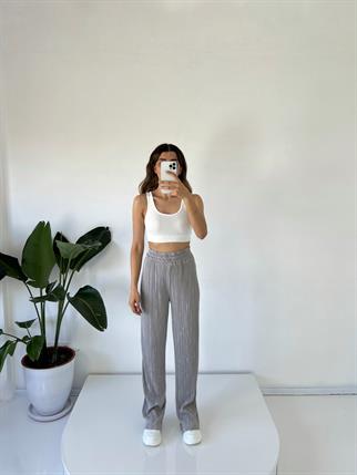 James Gri Piliseli Yüksek Bel Pantolon