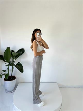 James Gri Piliseli Yüksek Bel Pantolon