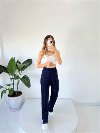 James Lacivert Piliseli Yüksek Bel Pantolon