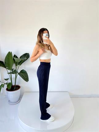 James Lacivert Piliseli Yüksek Bel Pantolon