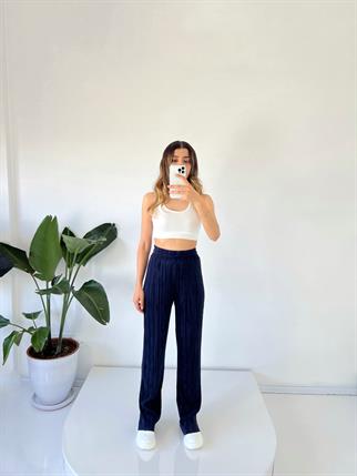 James Lacivert Piliseli Yüksek Bel Pantolon