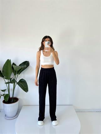 James Siyah Piliseli Yüksek Bel Pantolon 