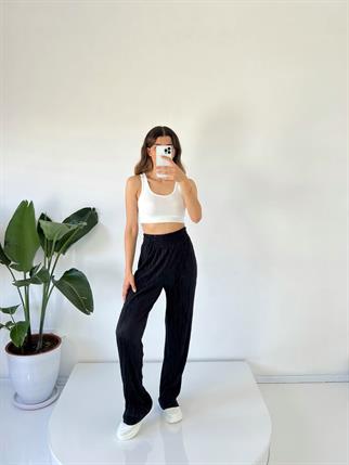 James Siyah Piliseli Yüksek Bel Pantolon 