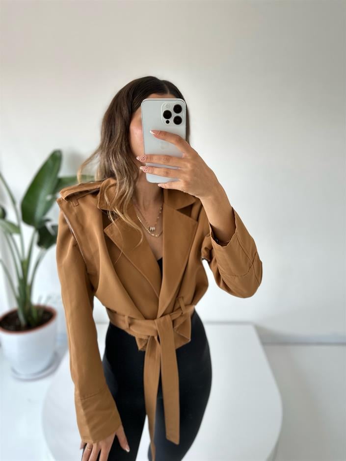 Jamie Camel Kısa Trençkot