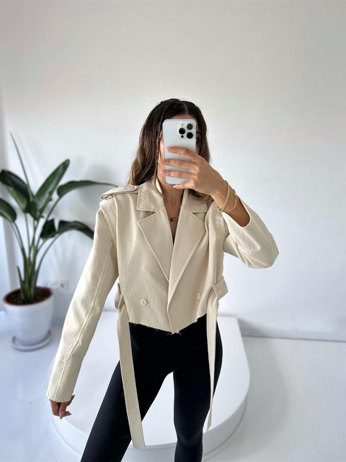 Jamie Krem Kısa Trençkot 