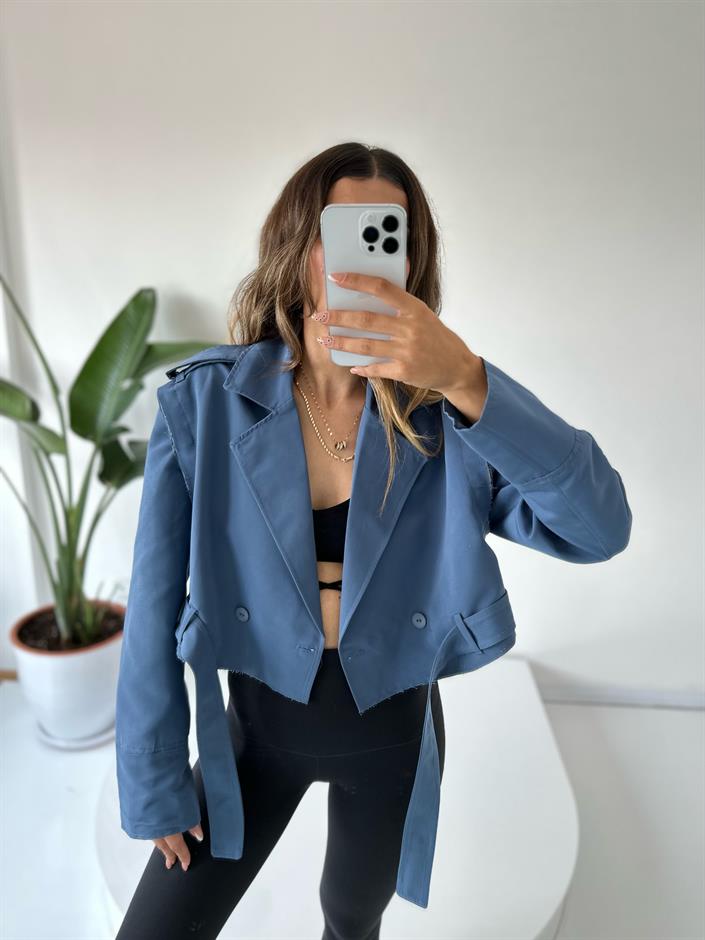 Jamie Mavi Kısa Trençkot 