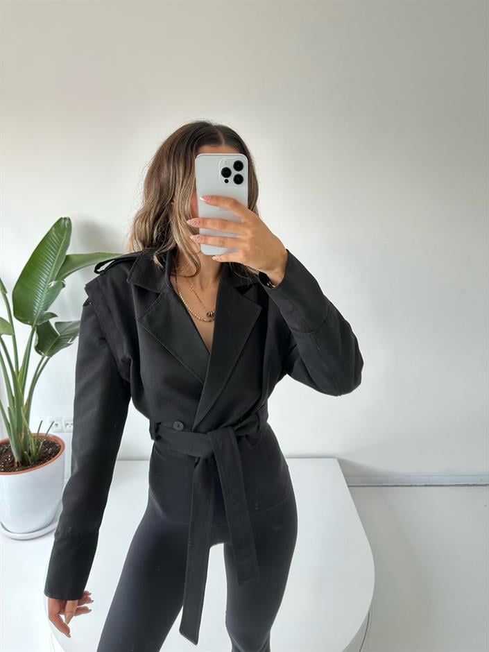 Jamie Siyah Kısa Trençkot