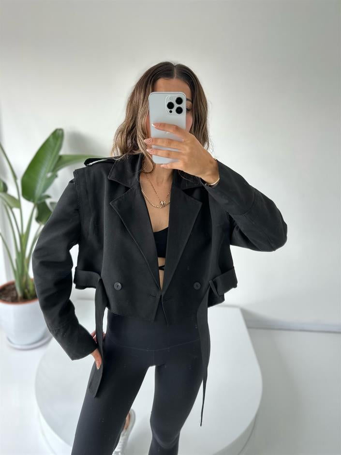 Jamie Siyah Kısa Trençkot