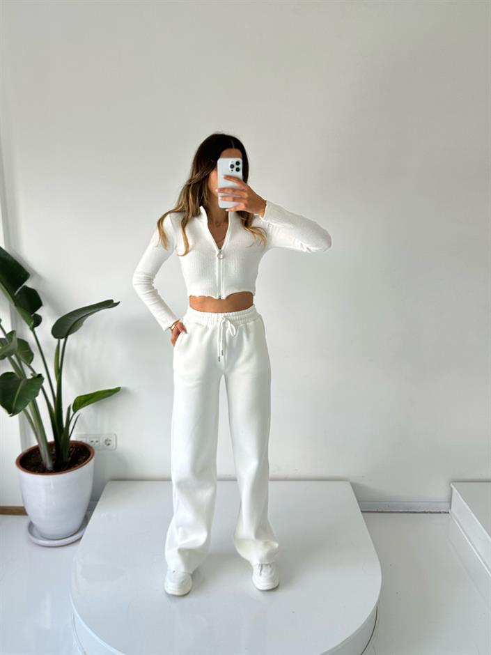 Jimmy Beyaz  Şardonlu Eşofman Altı