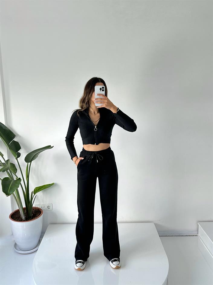 Jimmy Siyah Şardonlu Eşofman Altı