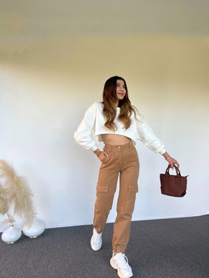 Kahverengi Premium Kargo Denim Pantolon