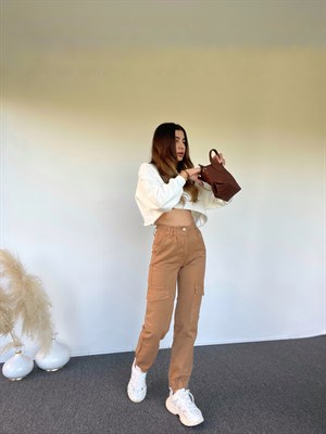 Kahverengi Premium Kargo Denim Pantolon