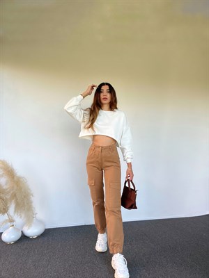 Kahverengi Premium Kargo Denim Pantolon