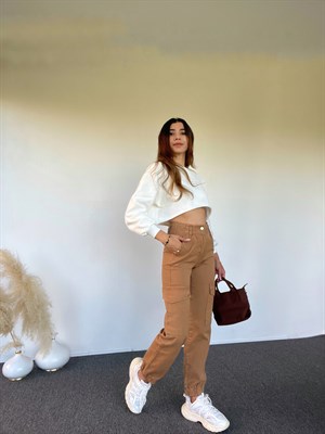Kahverengi Premium Kargo Denim Pantolon
