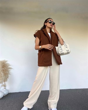 Kahverengi Suni Kürk Yelek