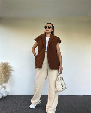 Kahverengi Suni Kürk Yelek