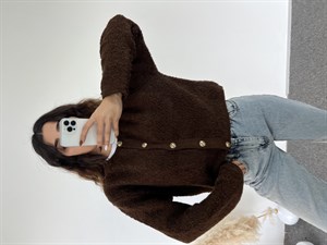 Kahverengi Teddy Gold Düğme Hırka