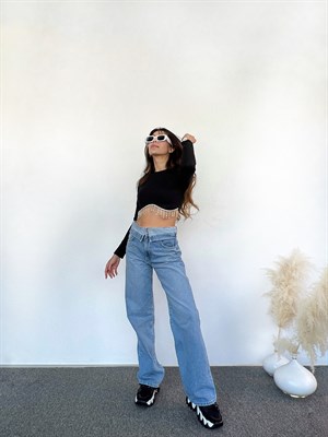 Kemer Detaylı Denim Pantolon