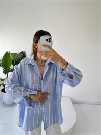 Keten Çizgili Oversize Gömlek 