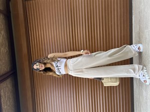 Keten Bej Yüksek Bel Pantolon 