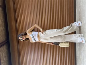 Keten Bej Yüksek Bel Pantolon 