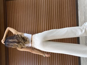 Keten Bej Yüksek Bel Pantolon 