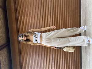 Keten Bej Yüksek Bel Pantolon 