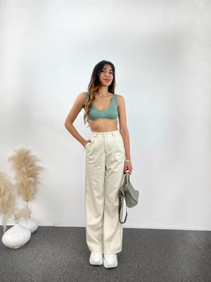 Krem Palazzo Deri Pantolon