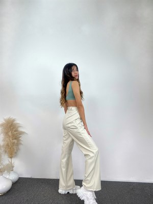 Krem Palazzo Deri Pantolon