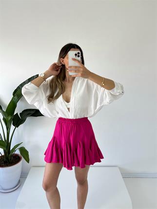 Lacie Pembe Parçalı Tasarım Mini Etek