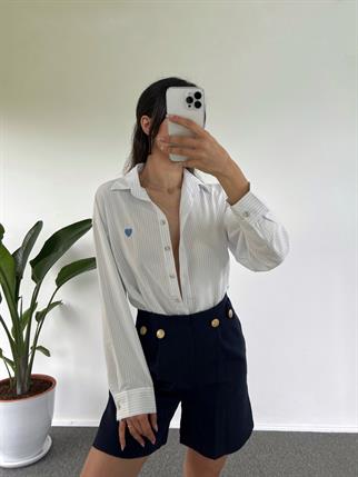 Lacivert Gold Düğmeli Şehir Boy Şort 