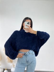 Lacivert Peluş Kazak 
