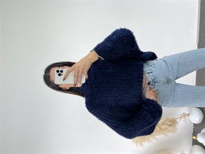 Lacivert Peluş Kazak 