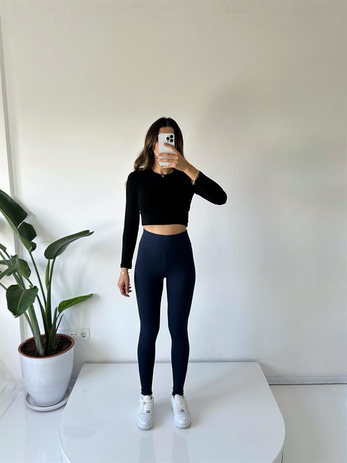 Lacivert Şardonlu Fitilli Toparlayıcı Tayt