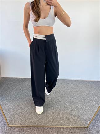 Lacivert Tasarım Kemer Detaylı Pantolon