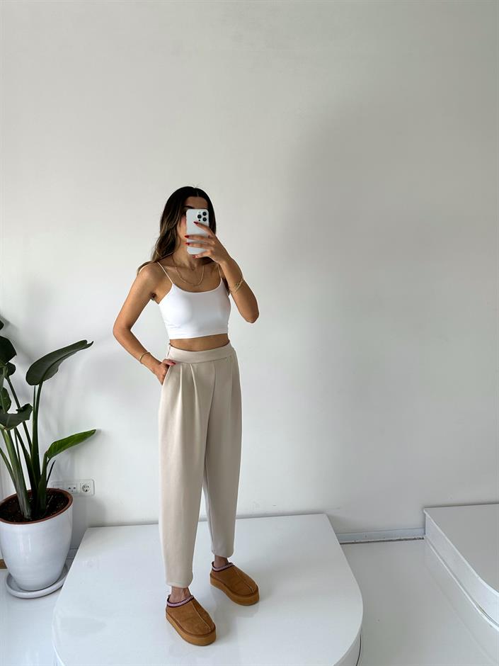 Lai Taş Oysh Kumaş Beli Lastikli Harem Pantolon